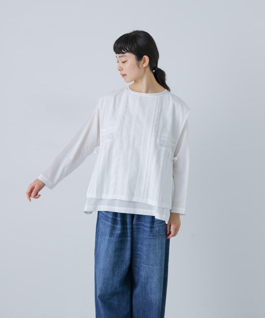 蕾絲褶飾馬甲套裝襯衫